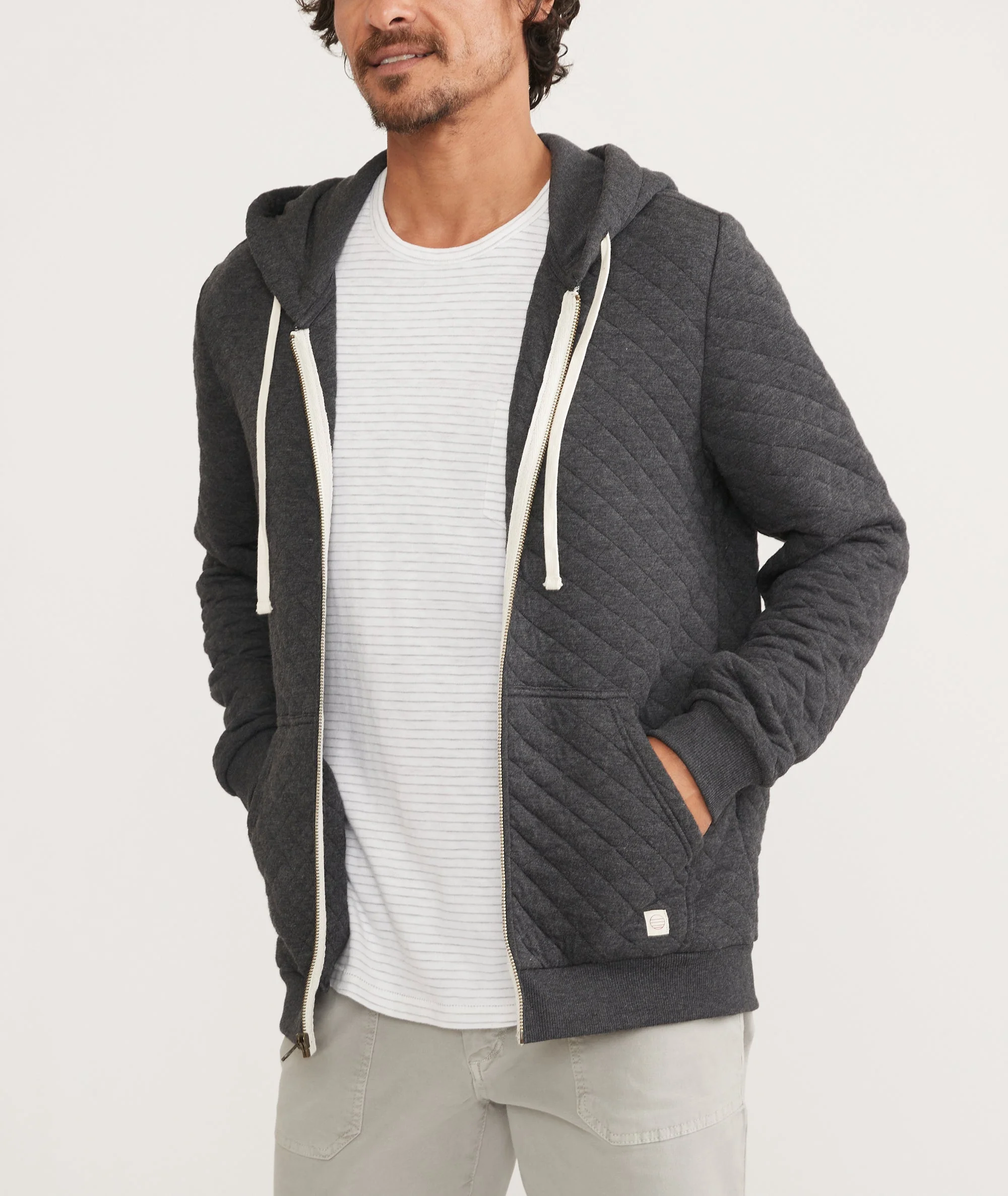 Men's Corbet Quilted Full Zip Hoodie in Dark Heather Grey - Image 3