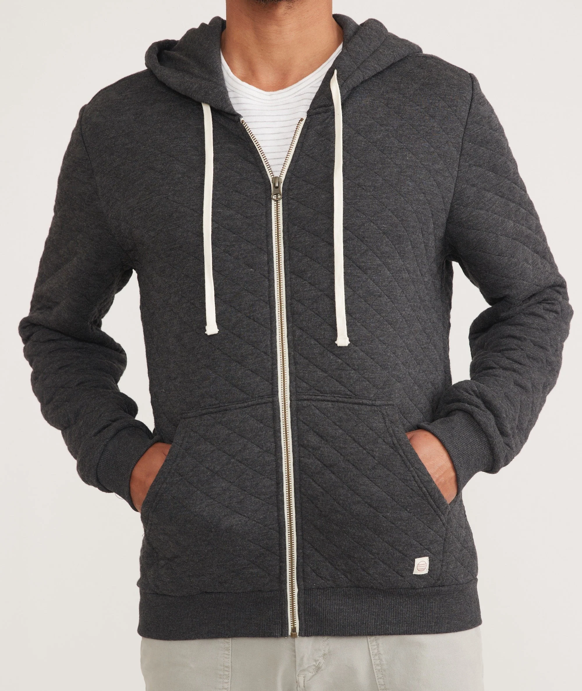 Men's Corbet Quilted Full Zip Hoodie in Dark Heather Grey - Image 5