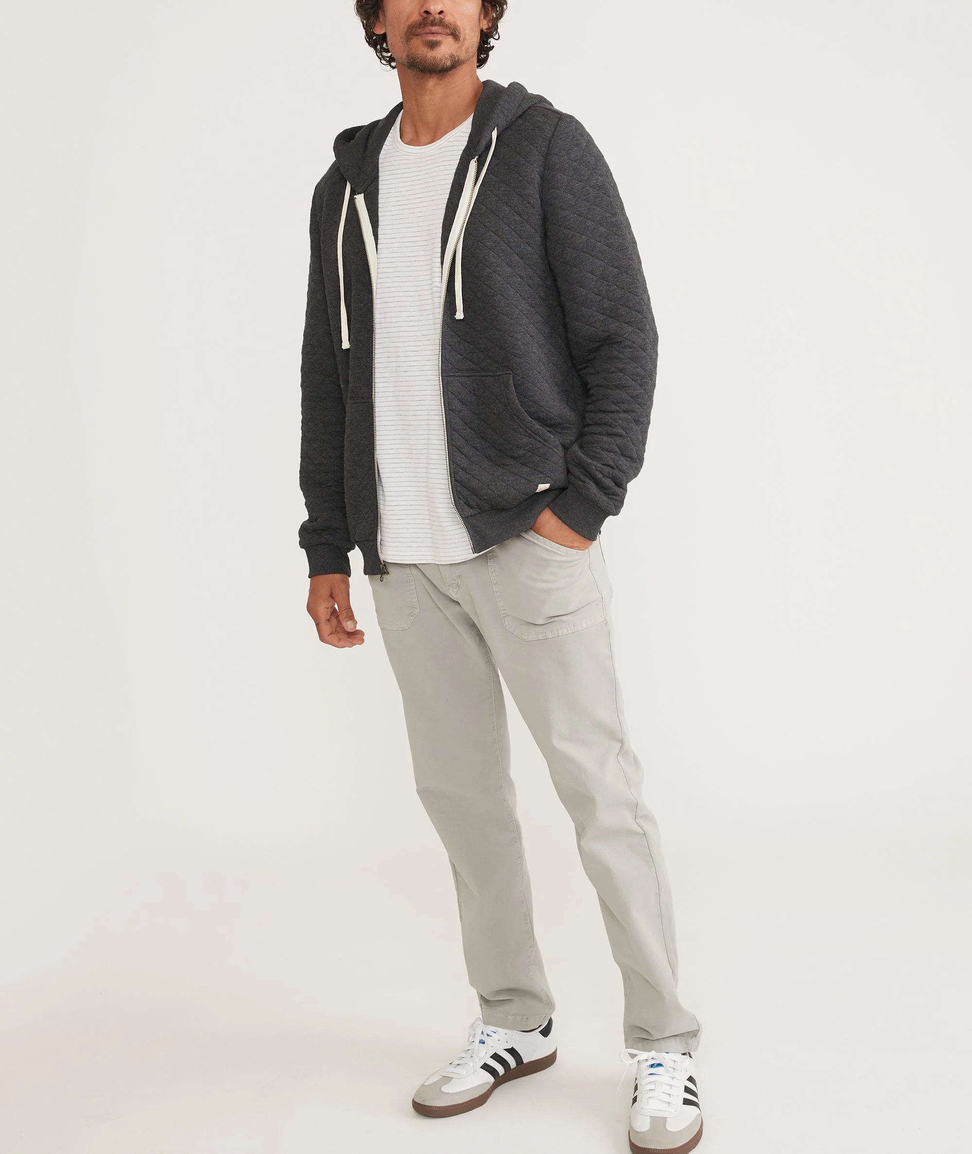 Men's Corbet Quilted Full Zip Hoodie in Dark Heather Grey - Image 6