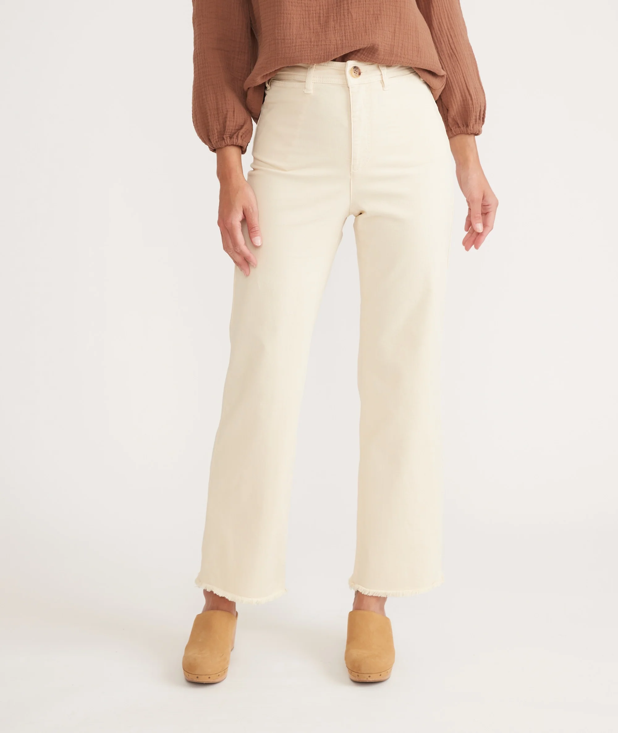 Full Length Raw Edge Bridget Pant in Cream - Image 4