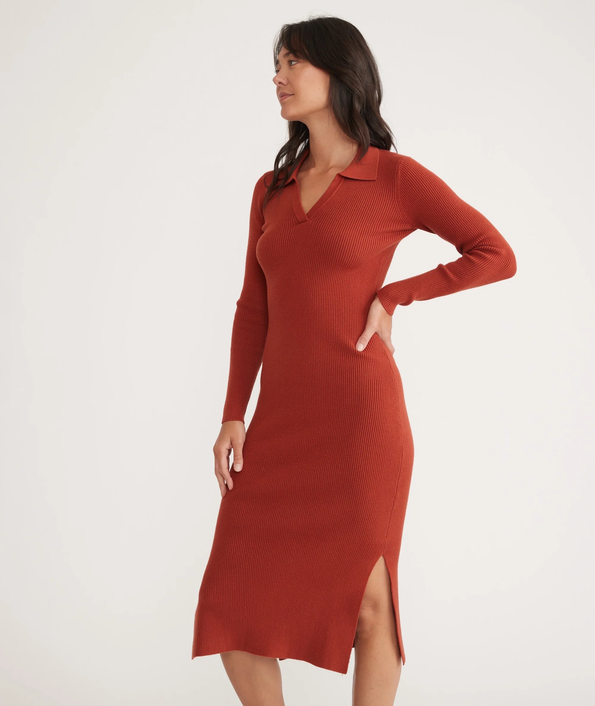 Lexi Rib Long Sleeve Sweater Polo Dress - Image 3