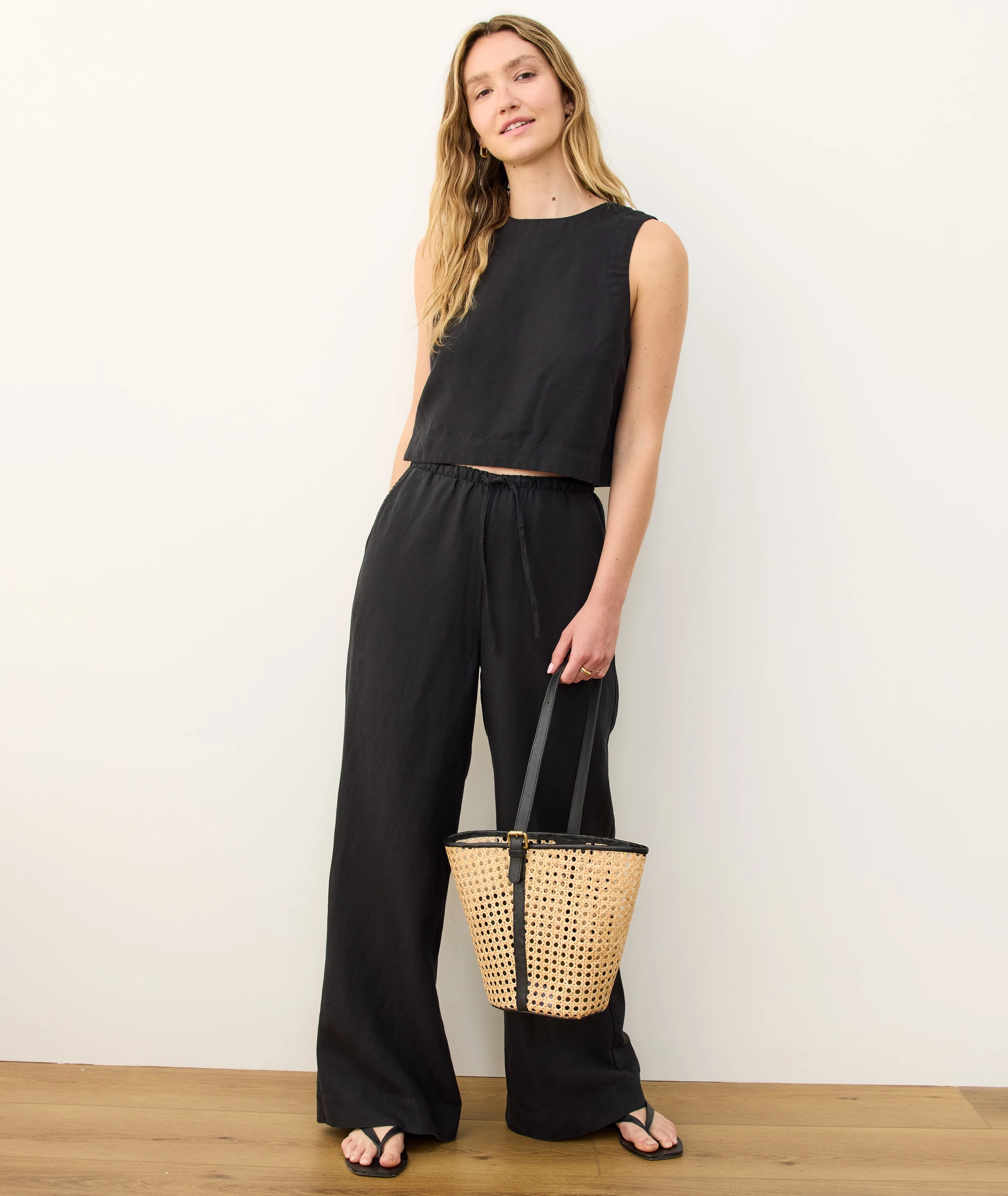 Linen Drawstring Wide Leg Pant - Image 4