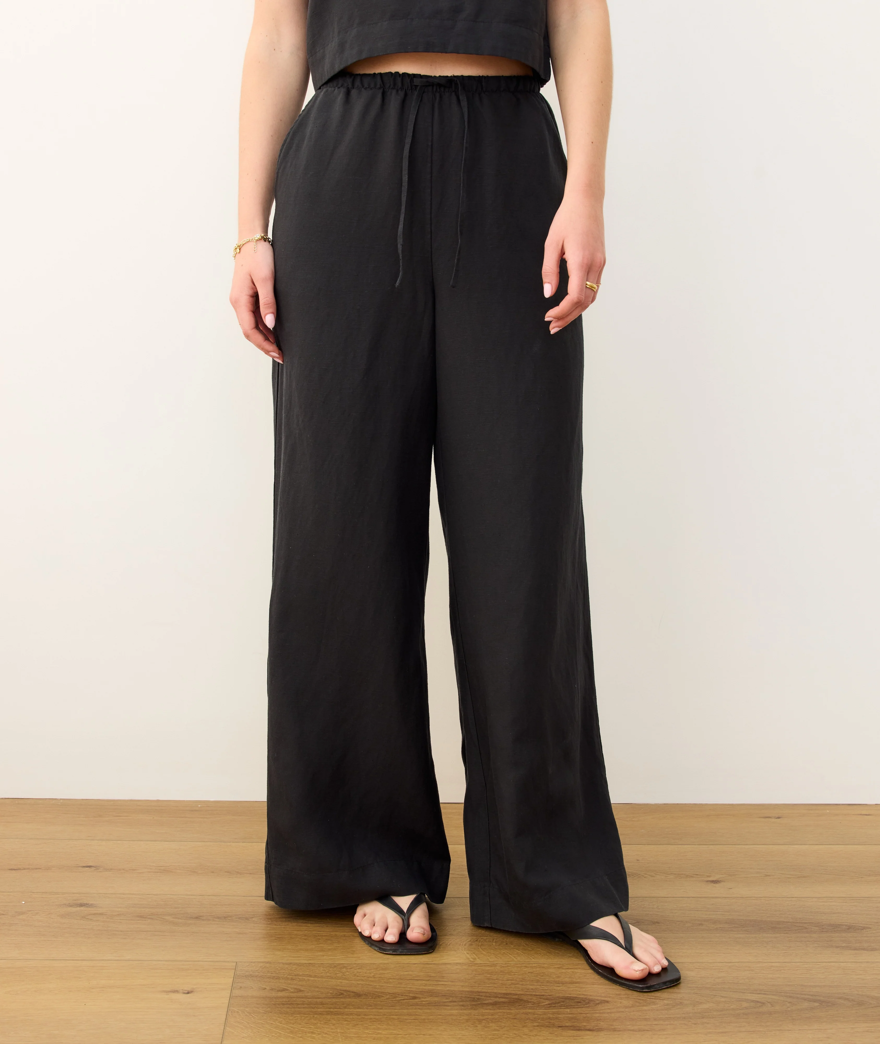 Linen Drawstring Wide Leg Pant - Image 5